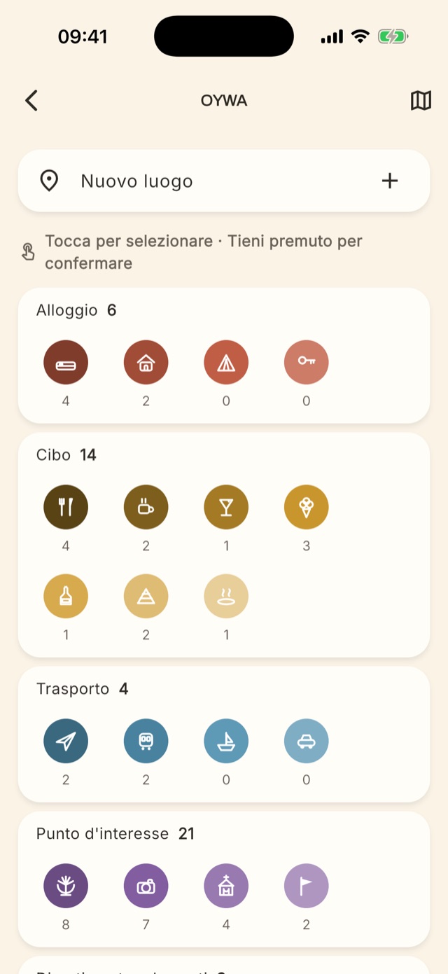 Schermata Aggiungi con le icone per l'inserimento rapido
