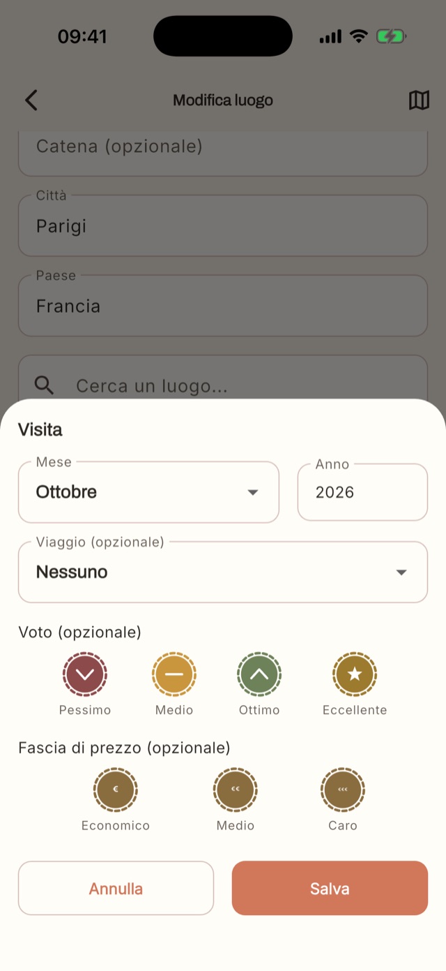 Il foglio di una visita con i timbri del voto e la fascia di prezzo